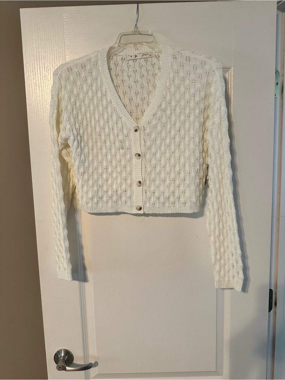 Lizard Thicket Cream Cropped V-Neck Cable Knit Cardigan
